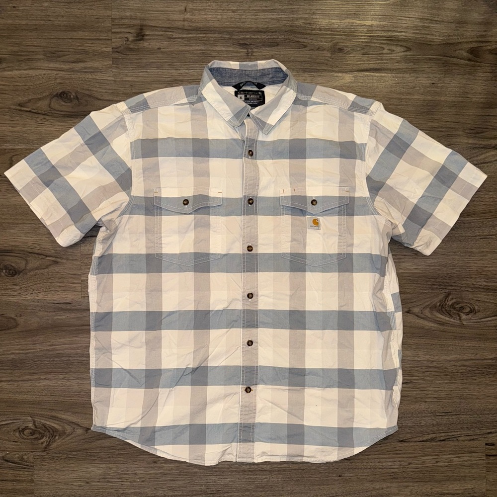 Carhartt Shirt Mens White Plaid Rugged Flex Relaxed Fit Lightweight Work XL